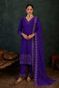 Floral Embroidered V-Neck Kurta Palazzo Set with Embroidered Wine Dupatta