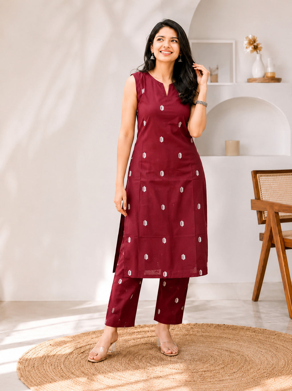 Royale Merlot Embroidered Kurta Pant Set