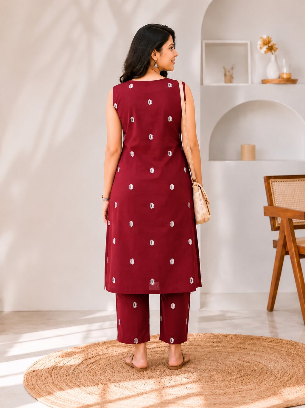 Royale Merlot Embroidered Kurta Pant Set
