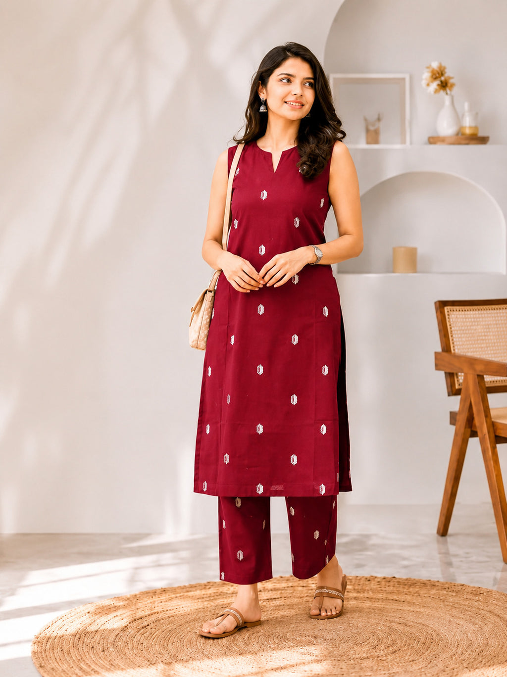 Royale Merlot Embroidered Kurta Pant Set